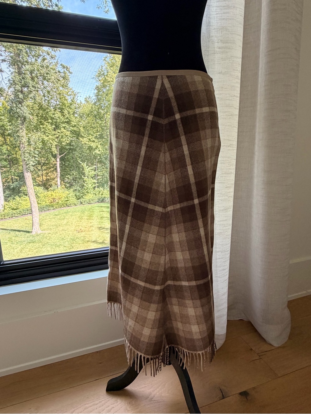 J Crew Brown Plaid Fringe Women's Skirt sz 4